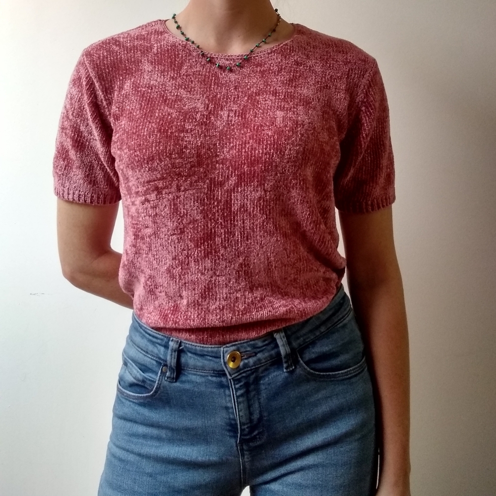 Vintage 90's CW Pink Loose Knit Short Sleeve Top